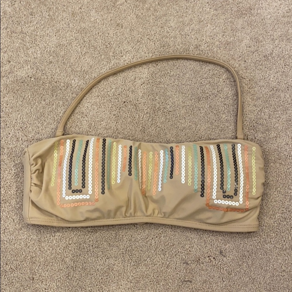 Tan Sequin Bandeau Bikini Top